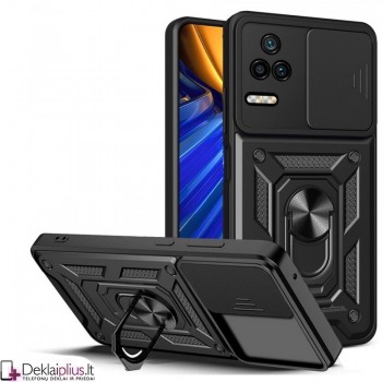 Smūgiams atsparus dėklas su žiedu ir  kameros apsauga  (telefonams Xiaomi Poco F4 5G)